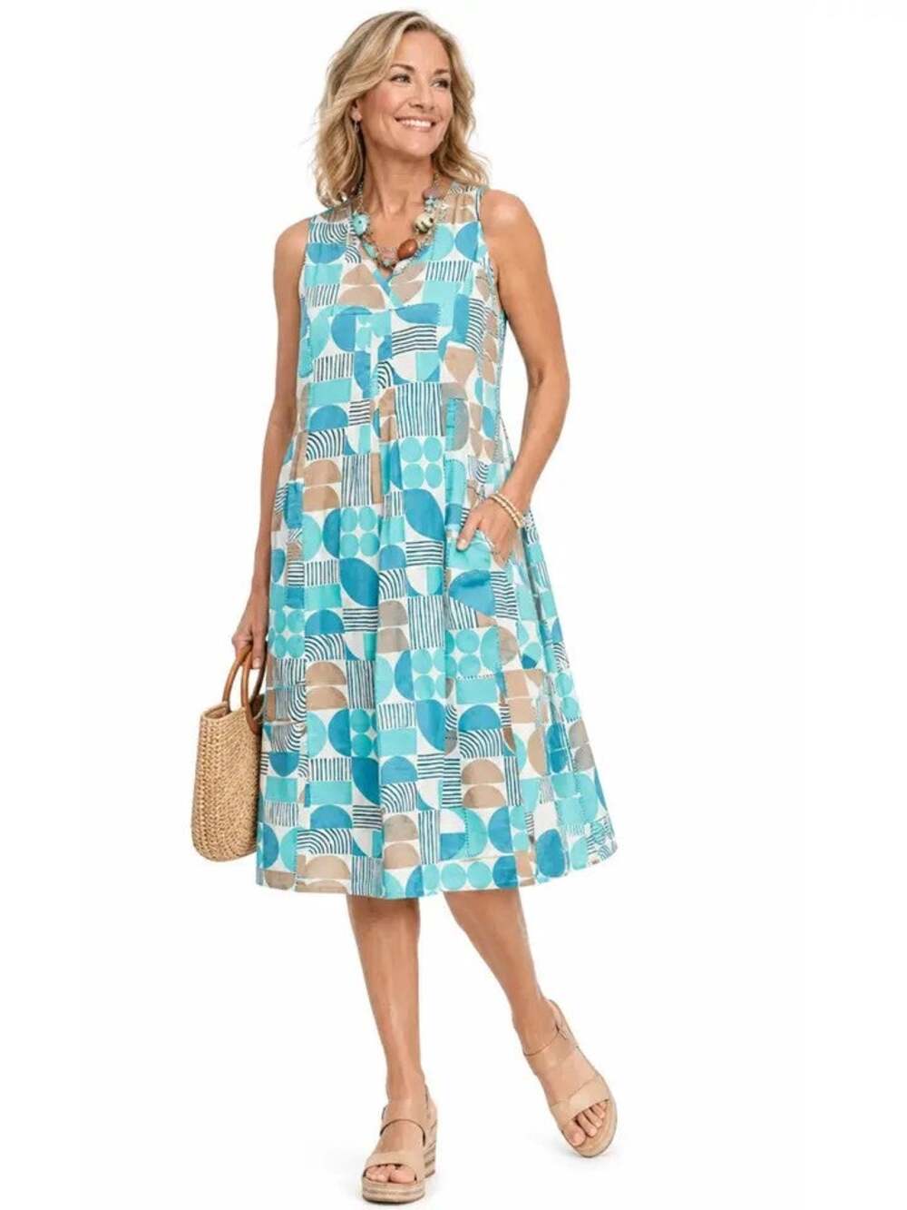 NWT Tulip Clothing Poppie Dress Geo Candy Print Size MED Aline Pocket Dress